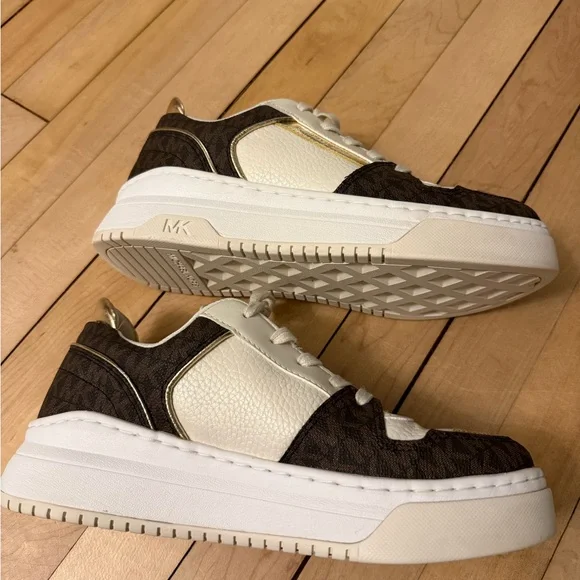 Michael Kors White, Brown and Gold Low-Top Sneakers - Picture 4 of 7